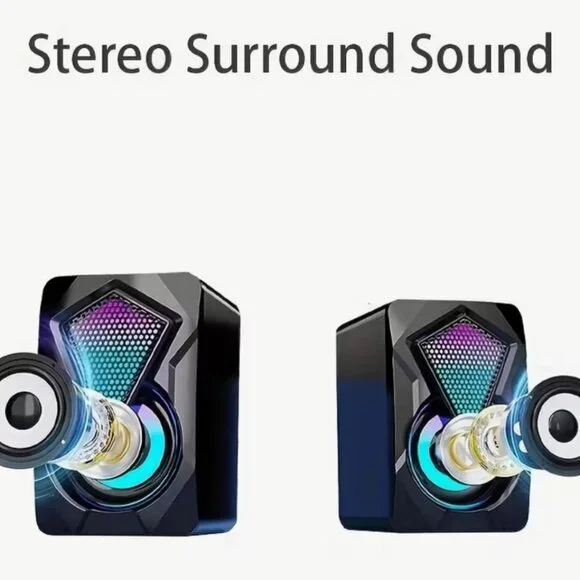 NEW- NJSJ Computer Speakers with Colorful RGB Lights, USB Powered 3.5mm Aux- - Picture 4 of 9